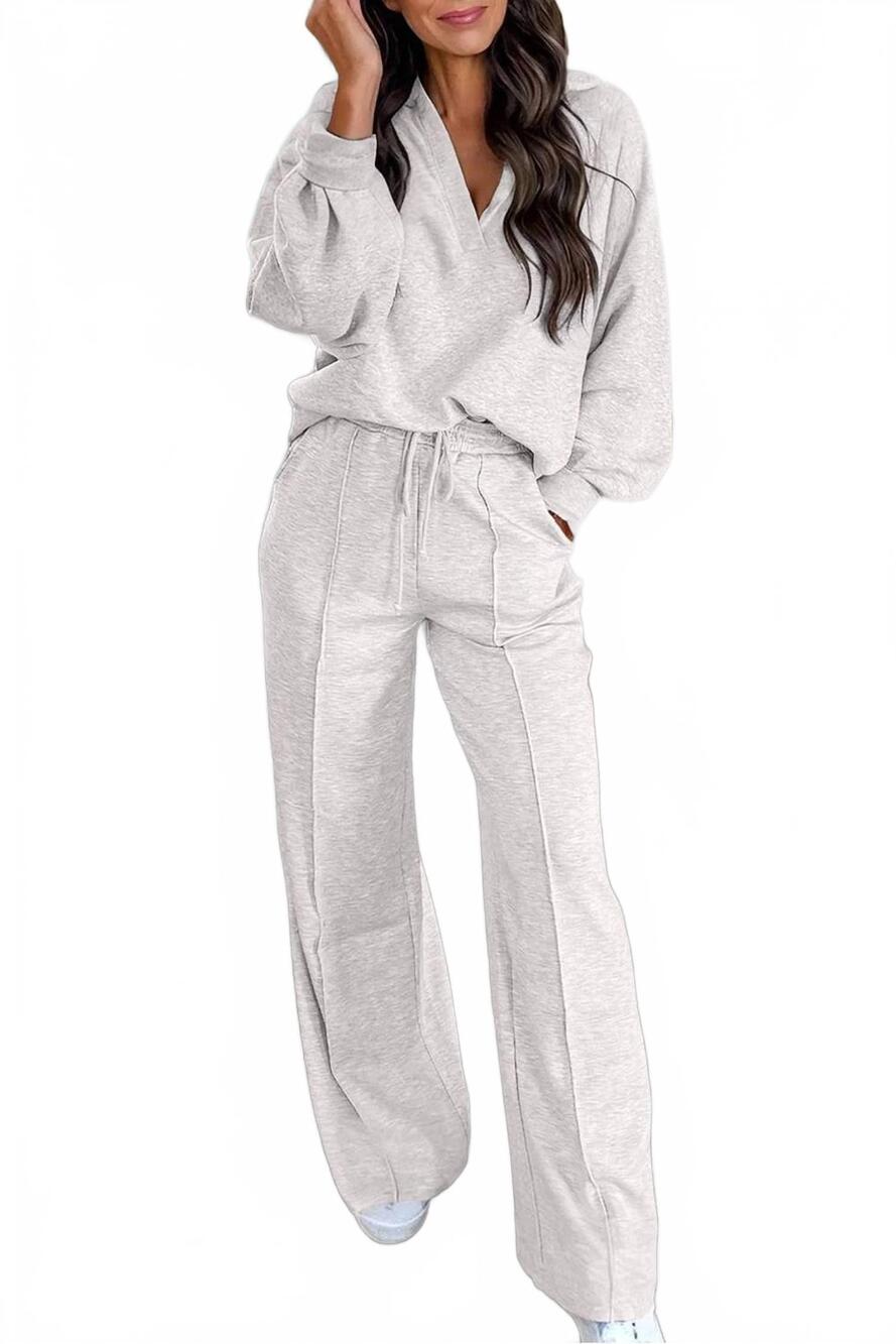 NEW AAPPARELLA collared pullover and drawstring sweatpants set in light grey